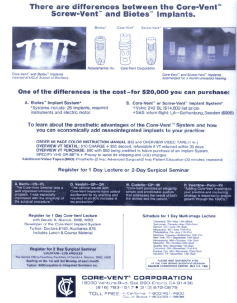    Screw-Vent/Branemark
                Cost Differences 1987 